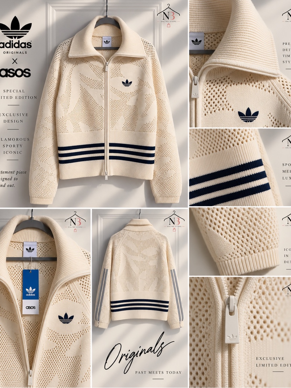 adidas Originals × ASOS knit crochet track top in off white